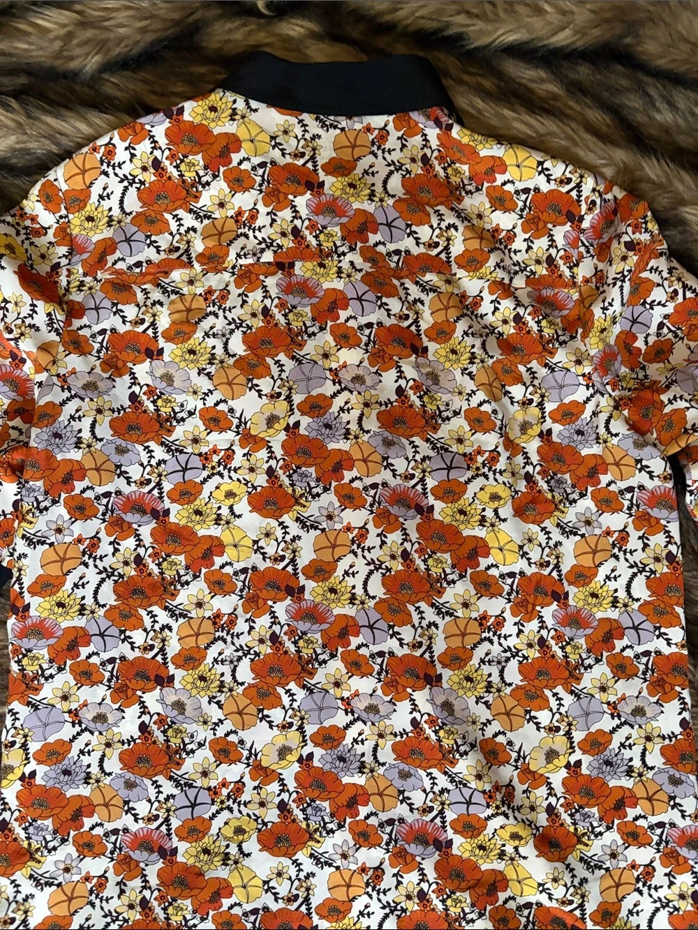 Tory Burch Silk Shirt Ditsy Blossom Patchwork Stud Print Floral Orange Size 10